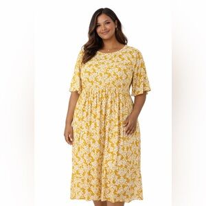 Rebdolls plus size 1X floral side slit maxi dress yellow short sleeve